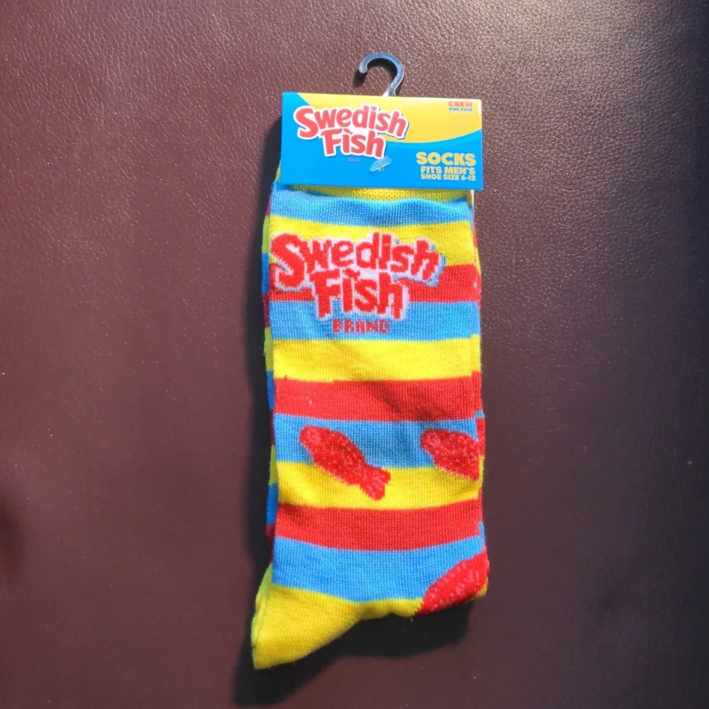 Swedish Fish Candy Socks Red Yellow Blue Strip Unisex